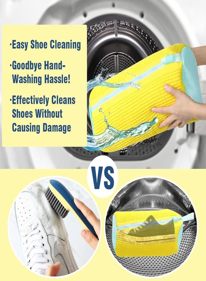 Delzon حقيبة تنظيف الأحذية من ديلزون، مصنوعة من ألياف ناعمة، تغطي 360 درجة، مزودة بسحاب آمن | لغسل الأحذية الرياضية، والأحذية الرياضية، وحمالات الصدر، والملابس الرقيقة | مصنوعة من قماش أكسفورد المتين - أصفر - Image 2